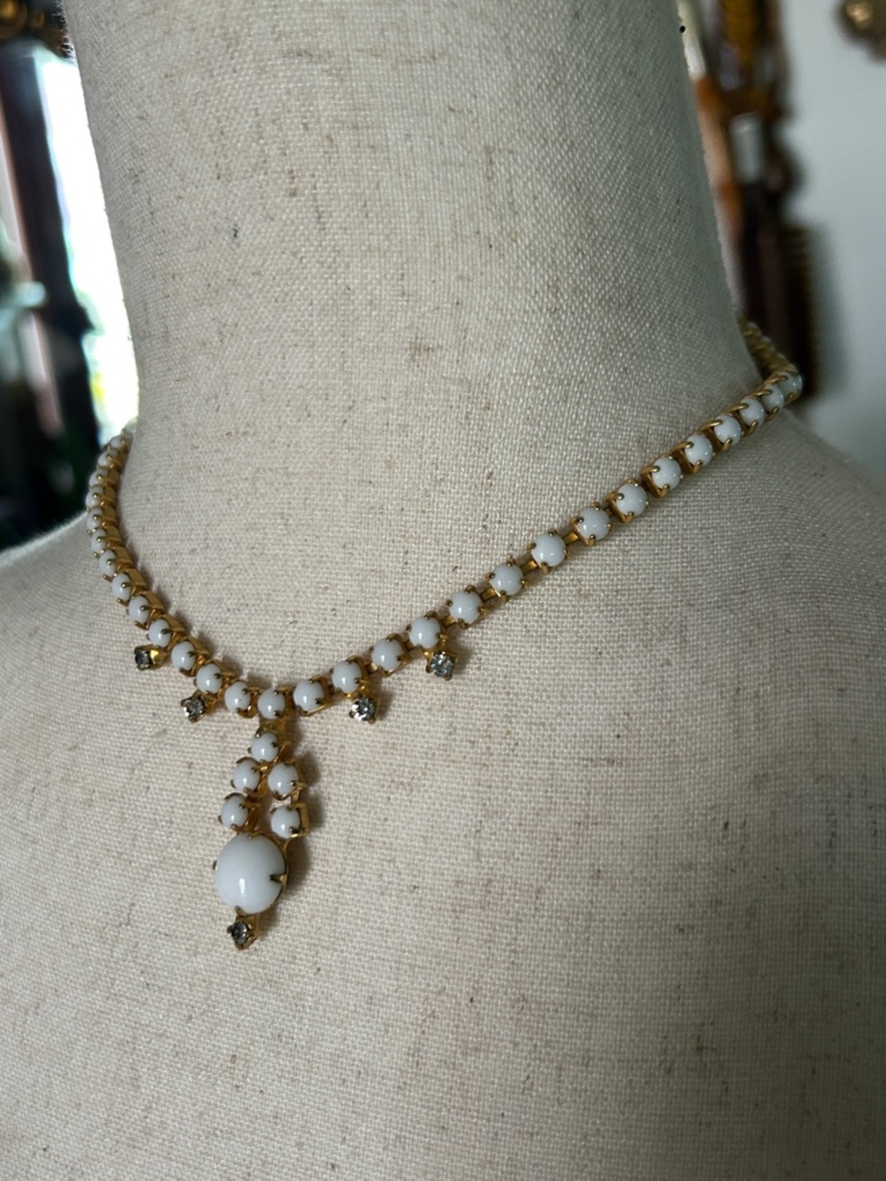 Vintage White MilkGlass Drop Necklace - Picture 2 of 6